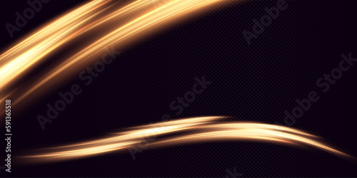 Light whirl. Curve neon line light effect. Glowing bright golden curved lines for gaming industry advertising web design.