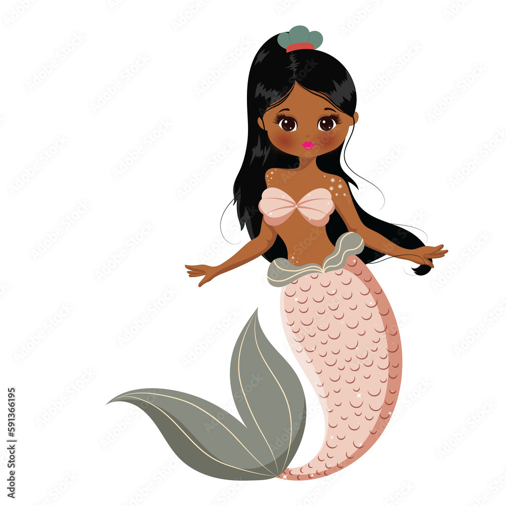 Obraz premium Cute boho African mermaid