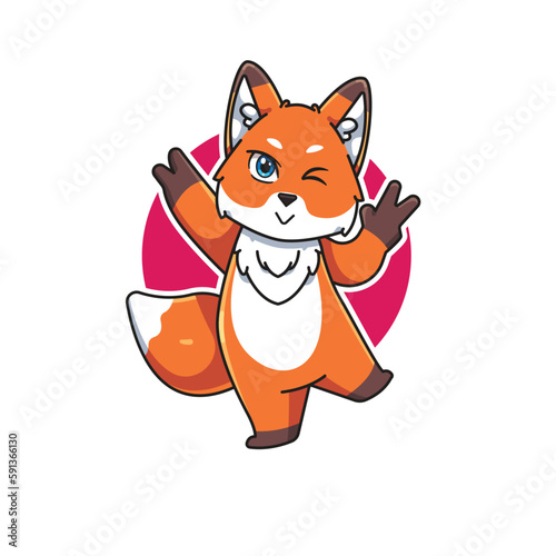 cartoon character vector illustration of a cute and beautiful fox being cheerful 2 finger style