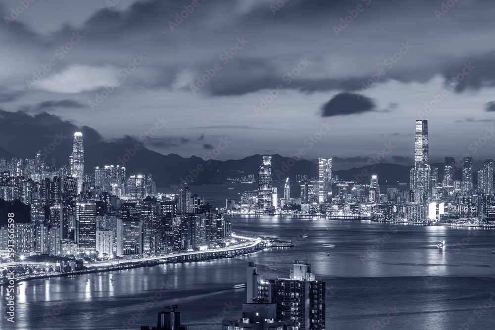 Victoria Harbor of Hong Kong city at dusk