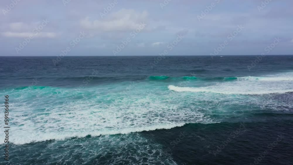 Skyline on the sea. Open Sea with copy space and blue water. Blue sea and sky with clouds.