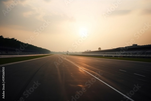 Racecourse Finish Straight Road With Evening Blurred Sky, Made Using Generative Ai