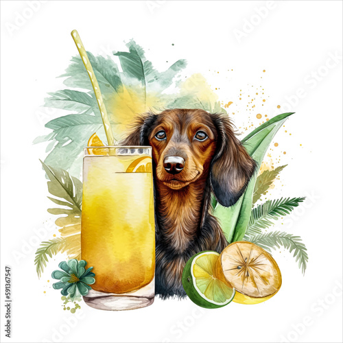 Summer dog breed watercolor