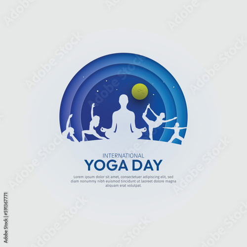 21 June - International Yoga Day, woman in yoga body posture. Creative Vector Template