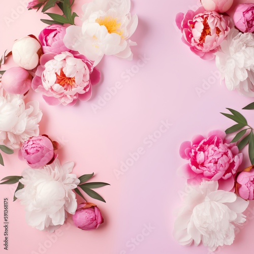 Flower Card with Flowers Spring Banner with Peonies. Greeting for Women or Mother's Day. Generative AI 
