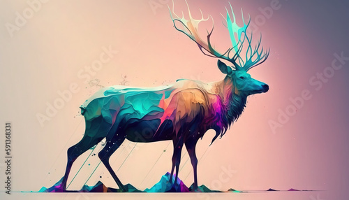 Abstract animal Elk Deer  gazelle-like creature illustration background in pastel colors generative ai.