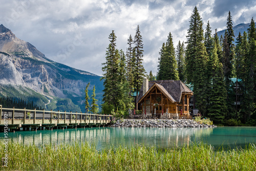 Views of the iconic Emerald Lake Lodge, at Emerald Lake in Yoho National Park, BC photo