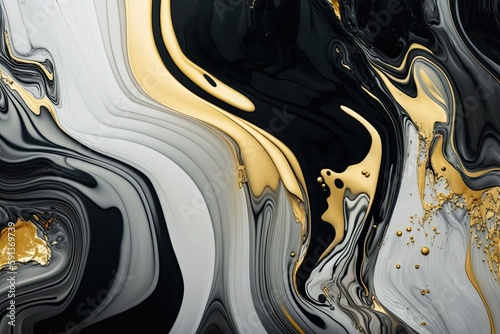 modern abstract painting in black  white and gold. Generative AI