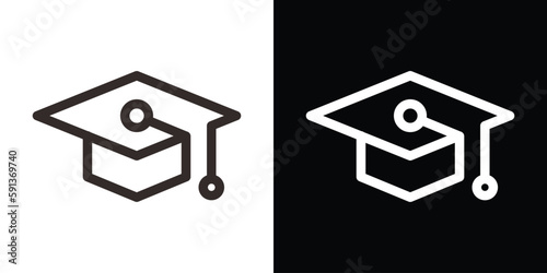 hat graduation line technology logo design icon vector illustration