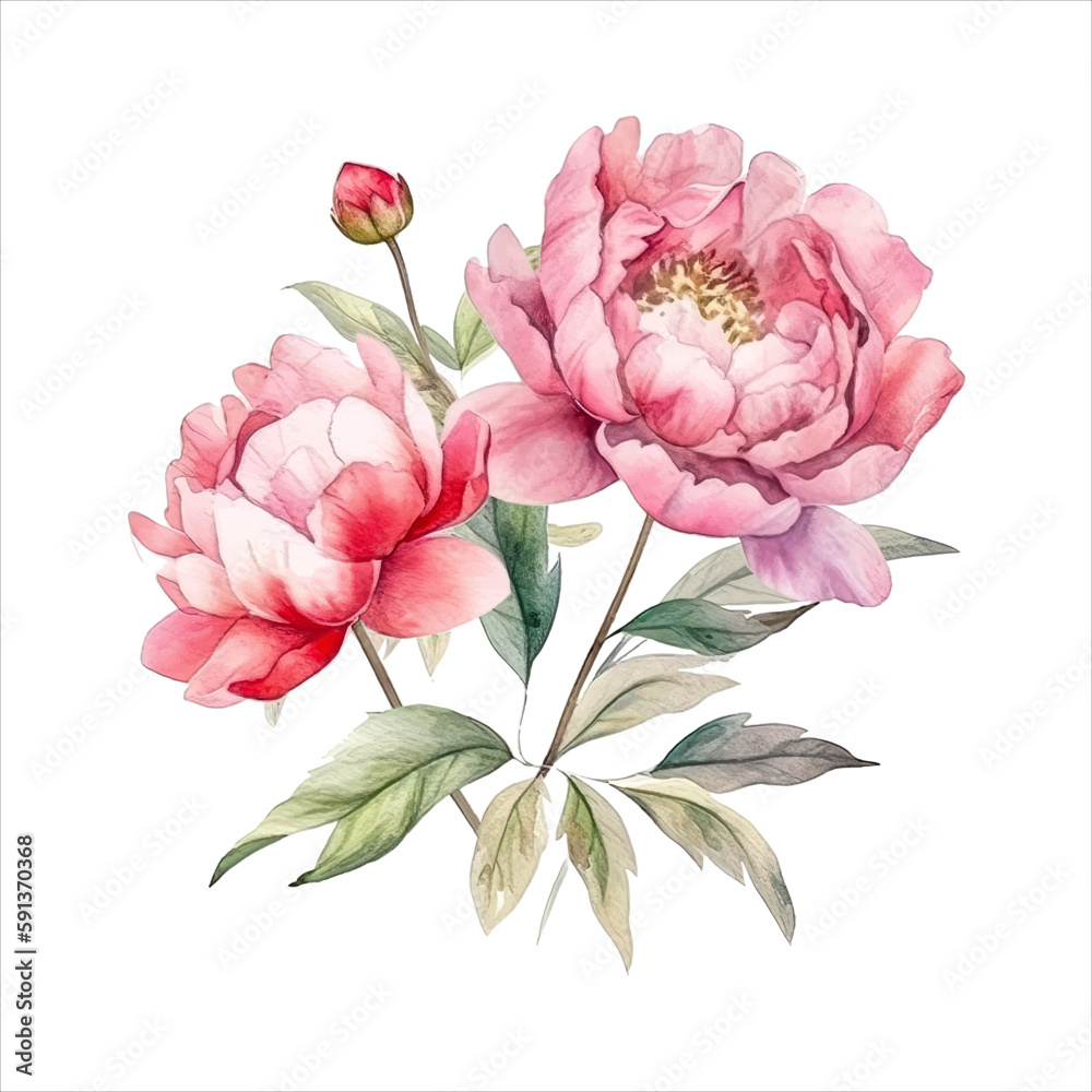 Peony flower isolated in white background. watercolor vector for wedding invitation, printing, sublimation, mug, tshirt, tumbler