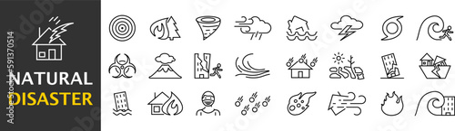 Collection of natural disaster icons. Simple black symbols. Vector illustration. EPS 10