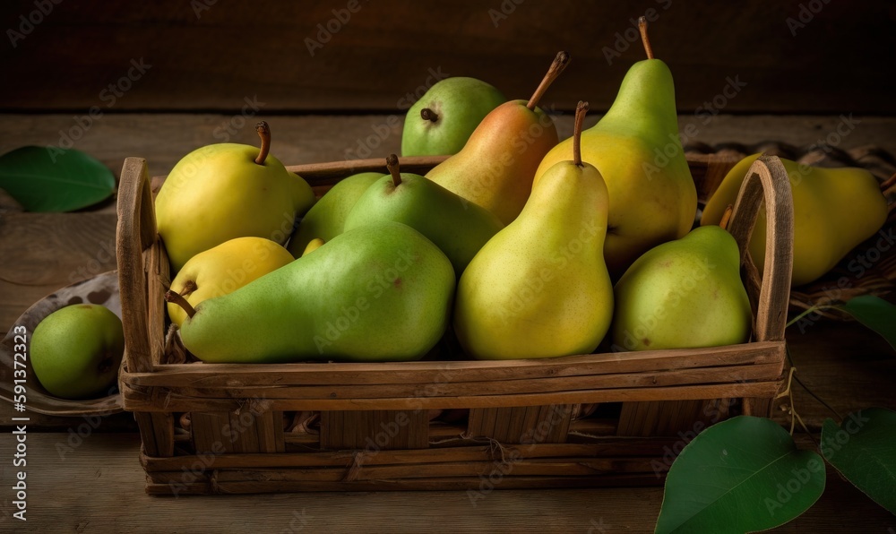 a basket of pears and pears on a table. generative ai a basket of pears and pears on a table. generative ai