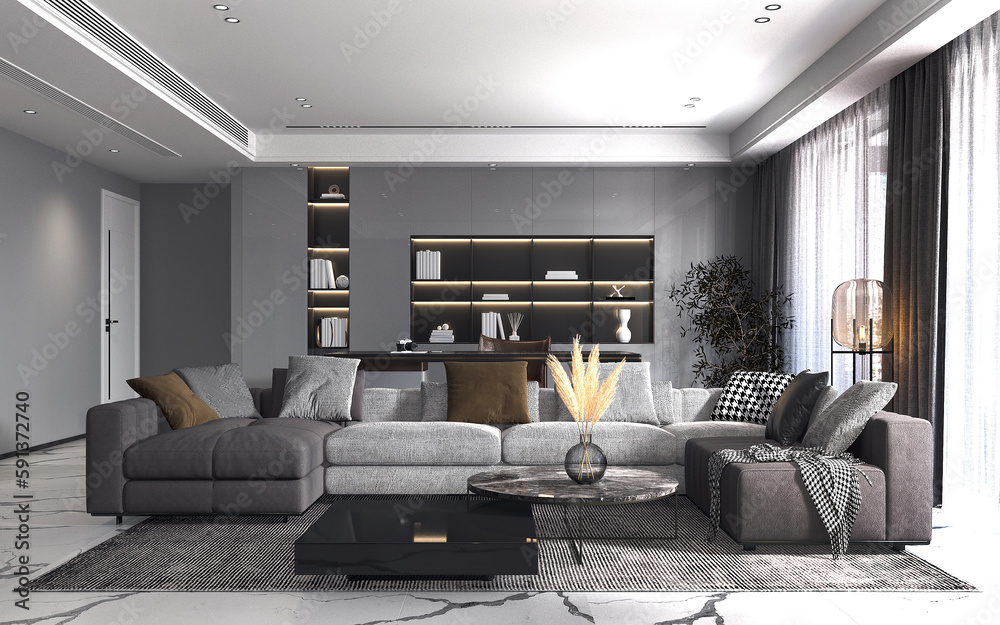 Modern style minimal living room and wood shelf wall texture background. interior design. 3D rendering Modern style minimal living room and wood shelf wall texture background. interior design. 3D rendering