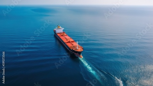 Aerial image of huge fuel tanker ship in the sea. Generative AI