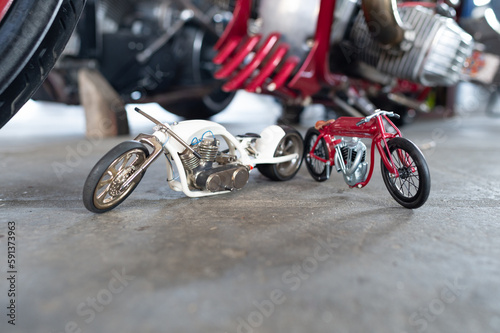 Miniature of classic custom custombikes custom motorcycles or choppers toy models on display photo