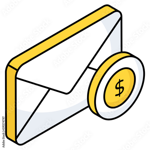 Money envelope icon in solid design