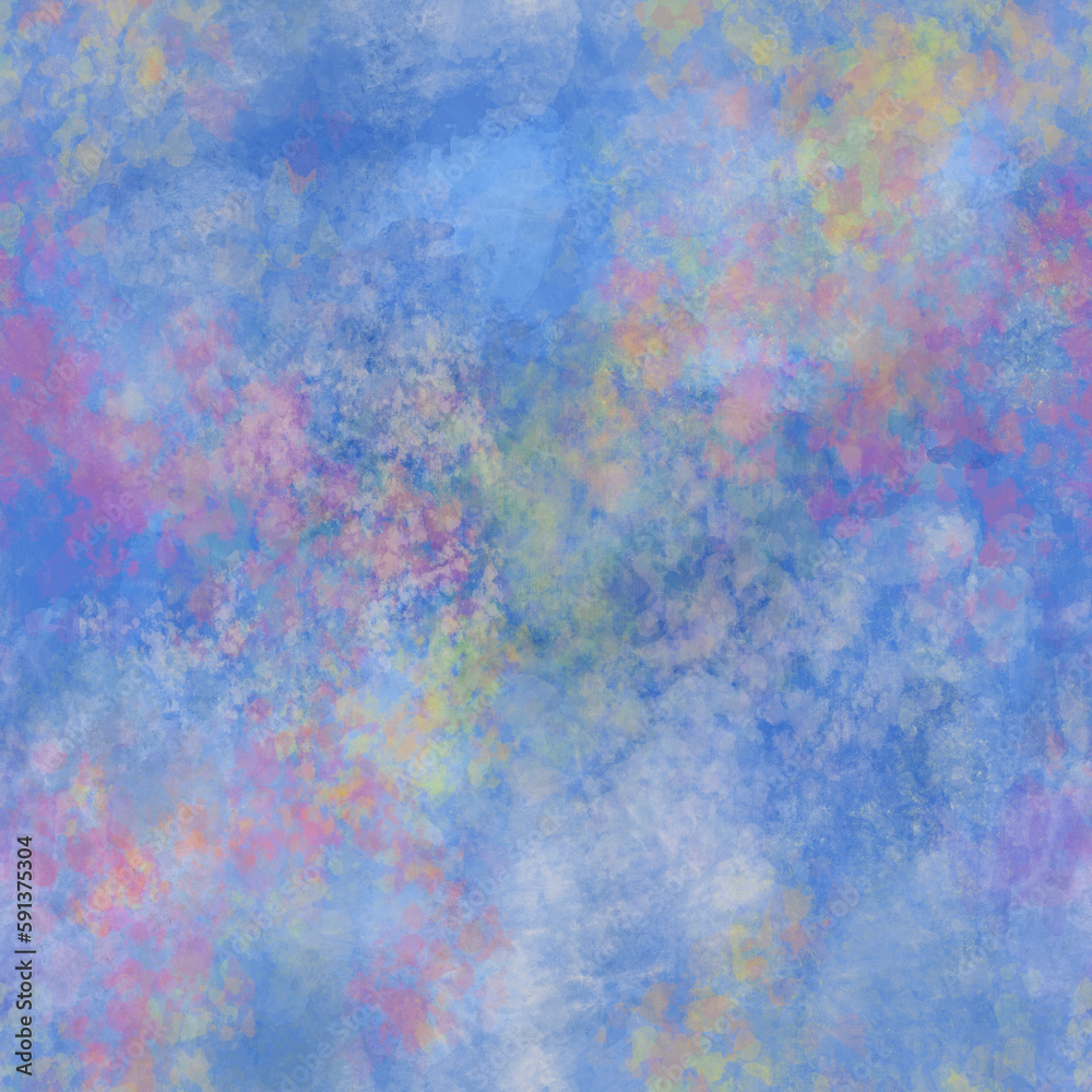 Watercolor hand painted blur layered seamless pattern Colorful transparent clouds on blue sky