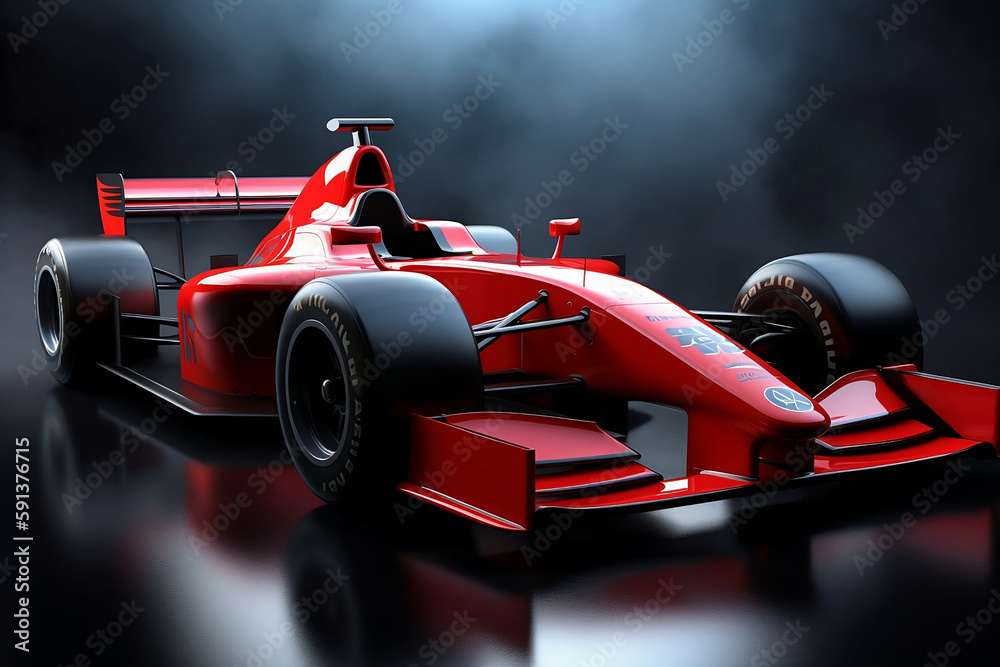 Naklejka premium Formula One racing car in the dark background. Generative AI.