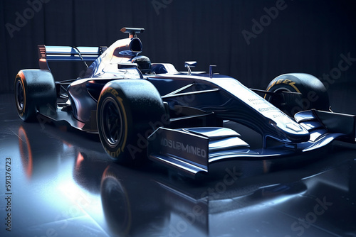 Formula One racing car in the dark background. Generative AI.