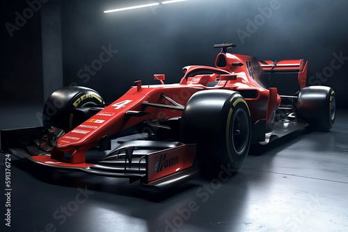 Formula One racing car in the dark background. Generative AI.