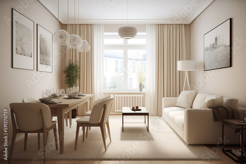 Modern wooden living room. Zen-style interior. Generative AI. © hugo