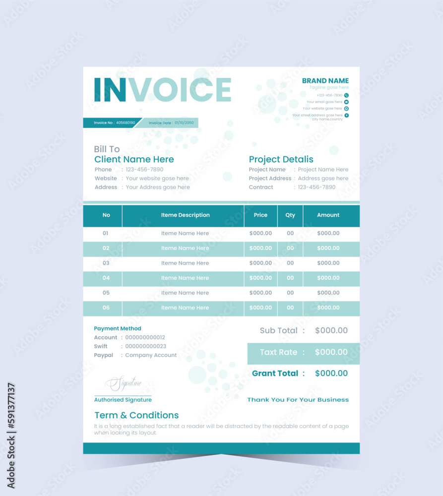 Minimal vector invoice template design
