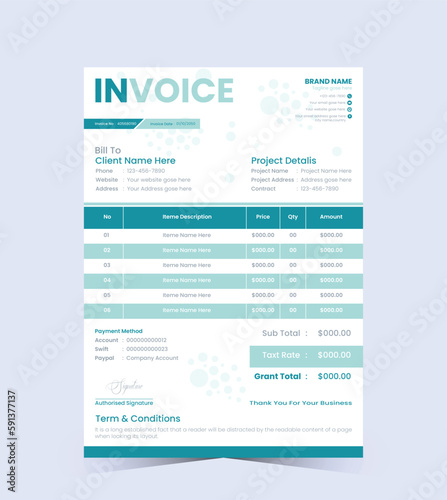 Minimal vector invoice template design 