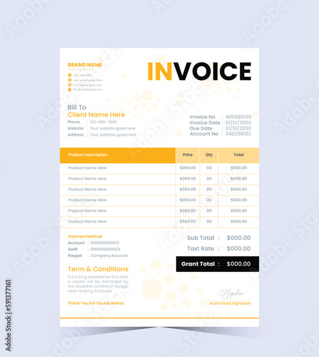 Minimal vector invoice template design 