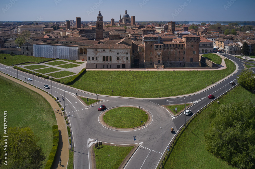 Medieval city of Mantua in Lombardy, Italy. Aerial view of Mantua Italy