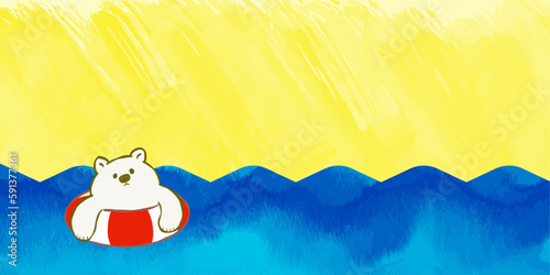 浮き輪で泳ぐ白クマの背景イラスト
