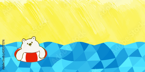 浮き輪で泳ぐ白クマの背景イラスト