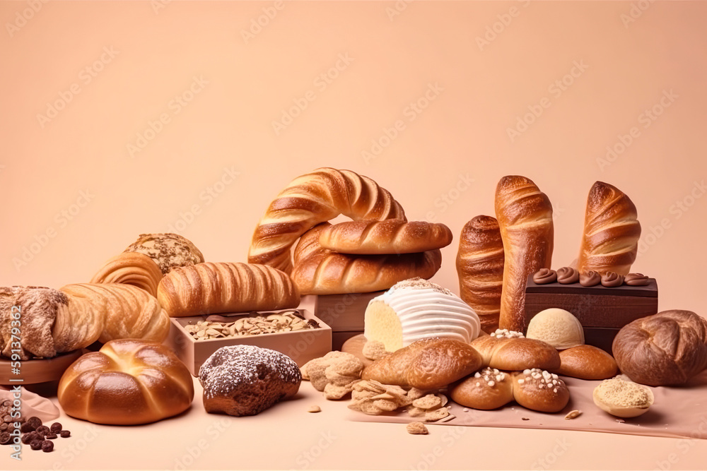 Delicious unhealthy bakery food for breakfast. Tasty, delicious puff