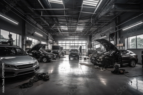 car maintenance service in the background of a car repair shop