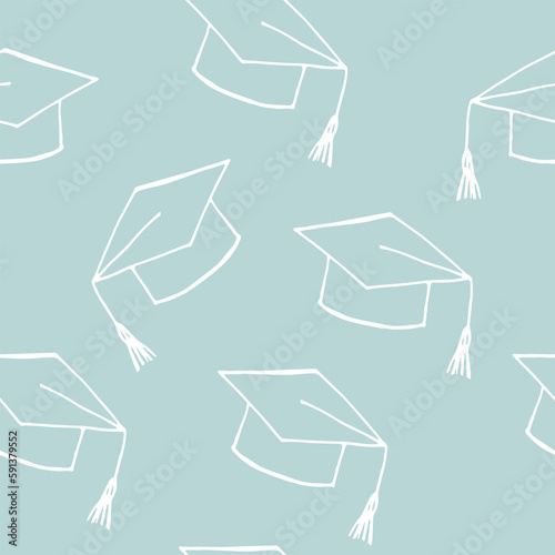 graduation cap seamless pattern hand drawn in doodle style. back to school background
