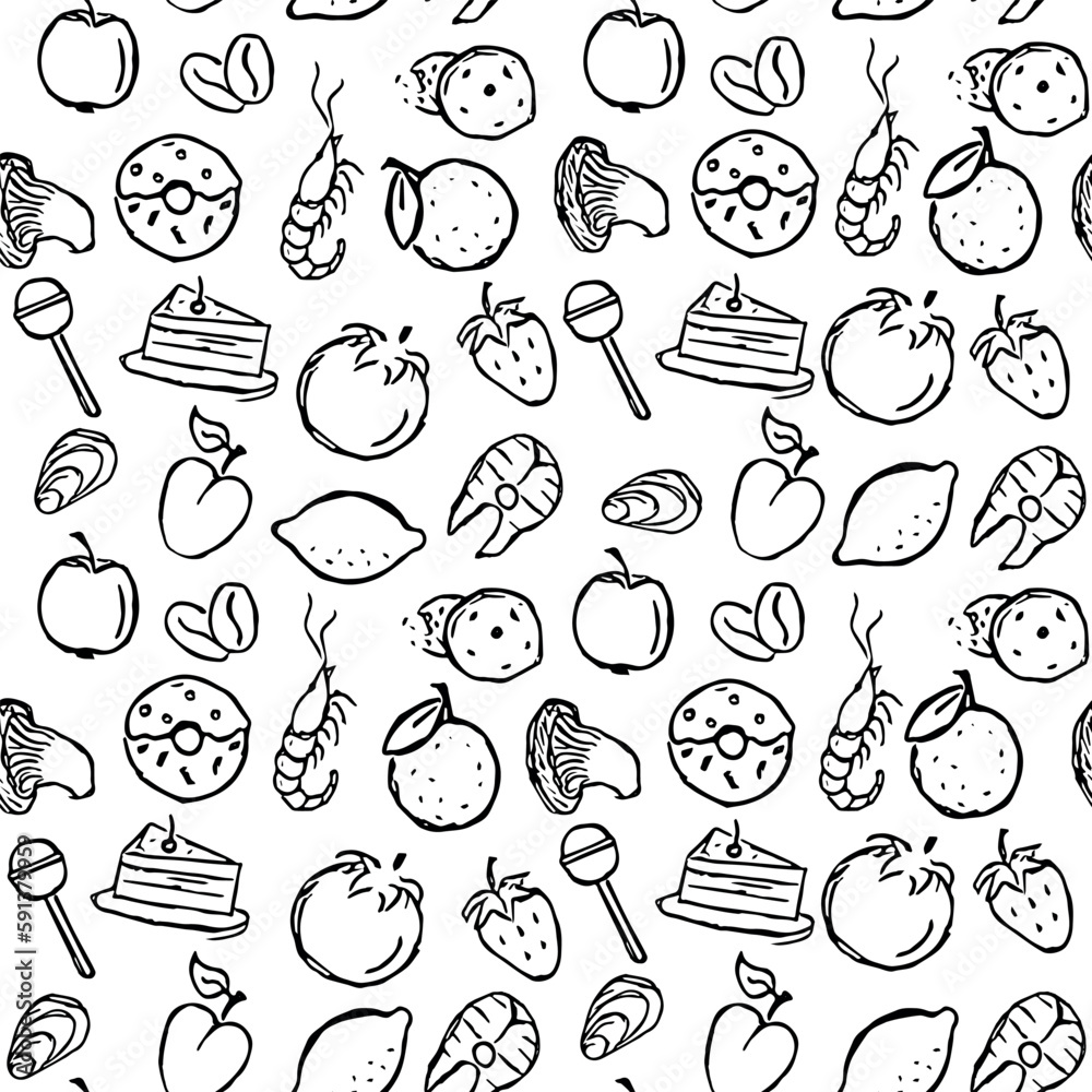 Seamless food pattern. Doodle vector food illustration. Hand-drawn food background Seamless food pattern. Doodle vector food illustration. Hand-drawn food background