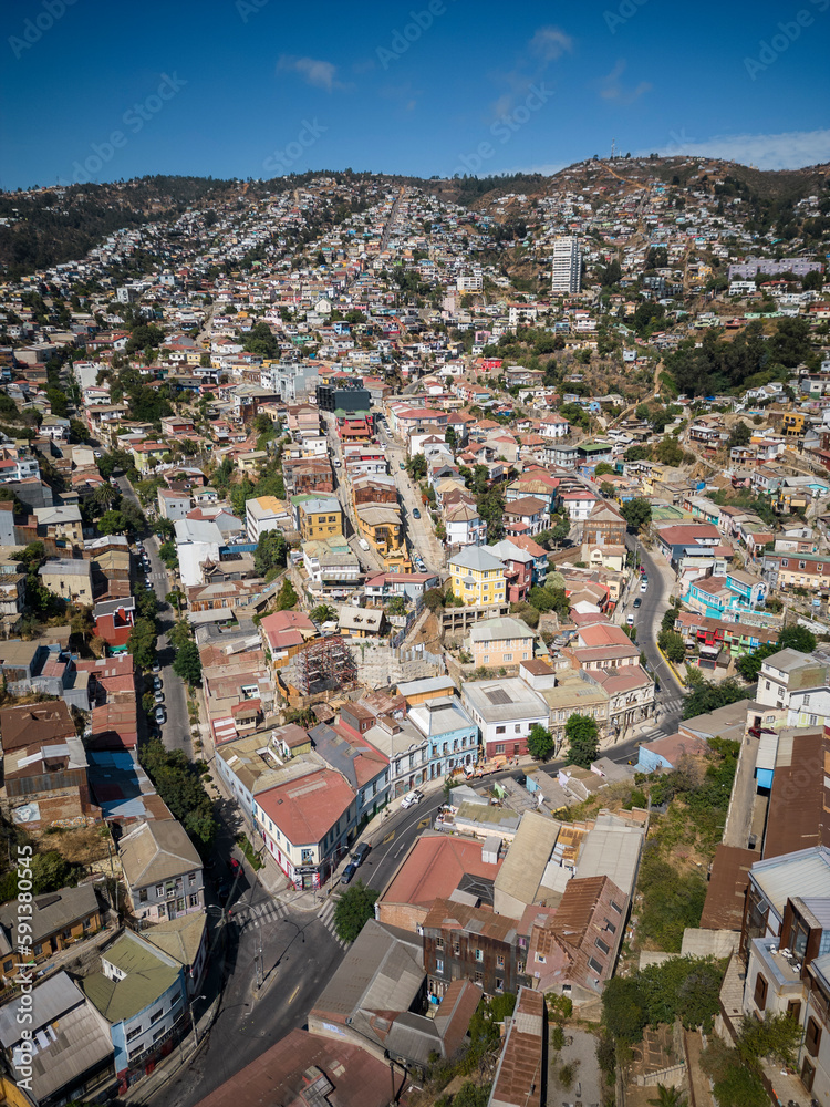 Beautiful view to traditional colorful city buildings in Valparaiso