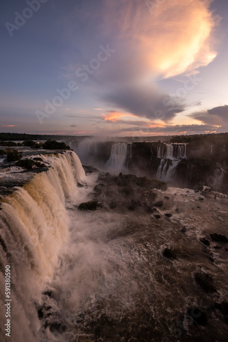 Beautiful view to Iguazu Falls waterfalls with green rainforest  © Cavan