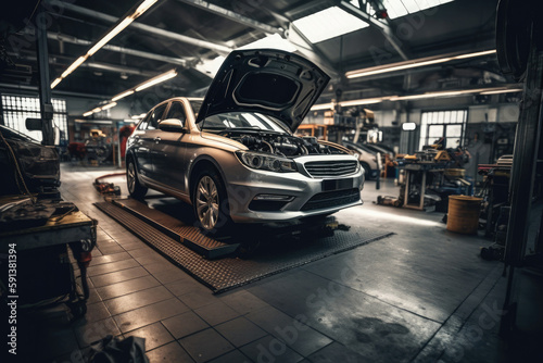 car maintenance service in the background of a car repair shop