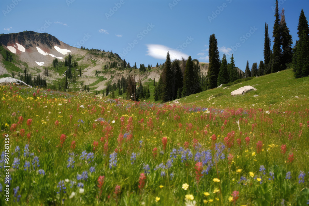 Fototapeta premium Alpine meadows. Generative AI.