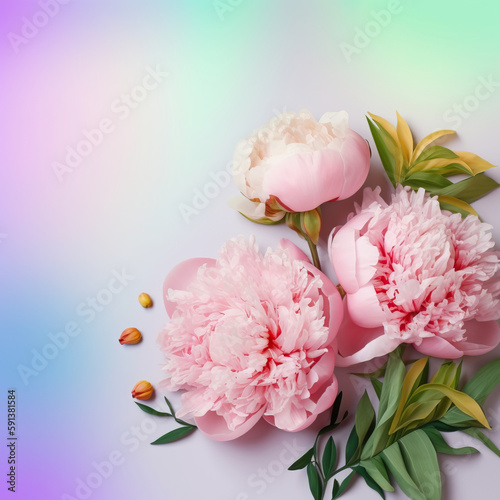 Flower Card with Flowers Spring Banner with Peonies. Greeting for Women or Mother's Day. Generative AI 