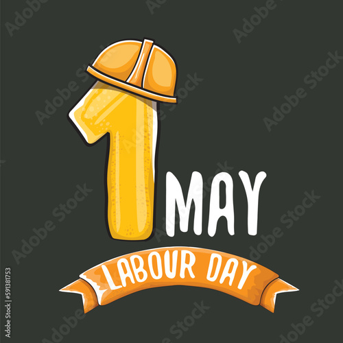 Cartoon Happy labour day vector label isolated on grey. vector happy labor day background or banner with engineer helmet, hummer and wrench. workers may day poster