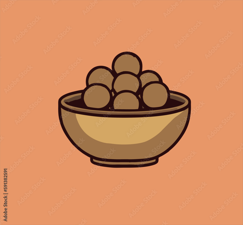 simple meatball bowl icon illustration design in brown color simple meatball bowl icon illustration design in brown color