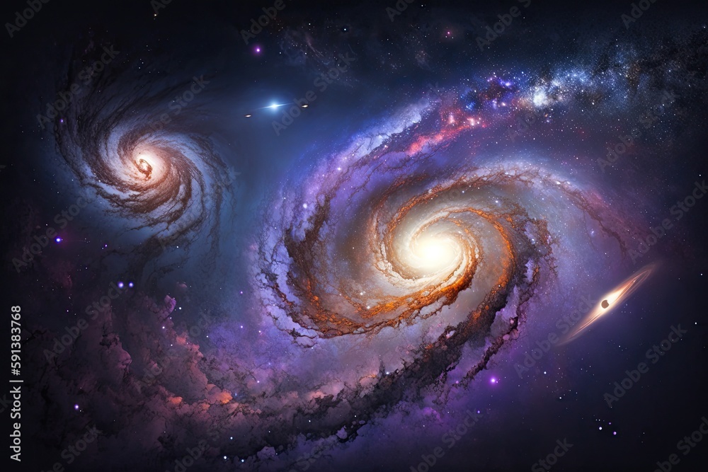 two spiral galaxies in space. Generative AI