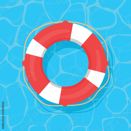 Lifebuoy isolated on water. Classic help circle rescue. Vector illustration