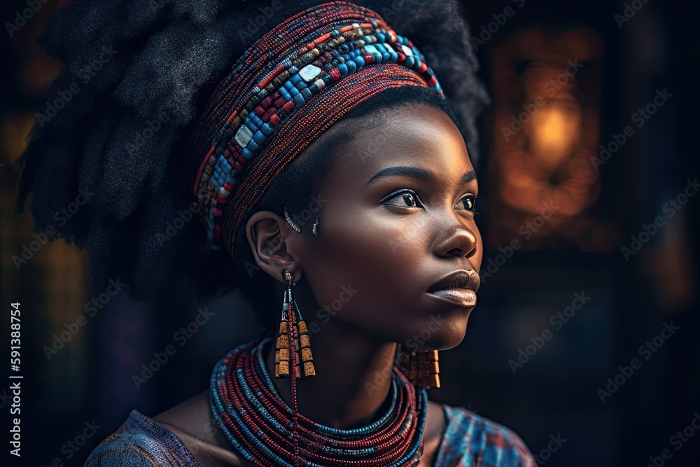 Beautiful black female, African tribe Generative AI