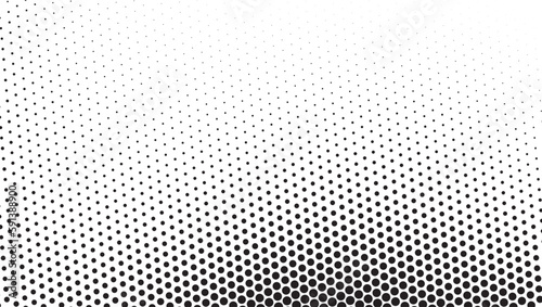 Halftone vector background. Monochrome halftone pattern. Abstract geometric dots background. Pop Art comic gradient black white texture. Design for presentation banner, poster, flyer, business card.