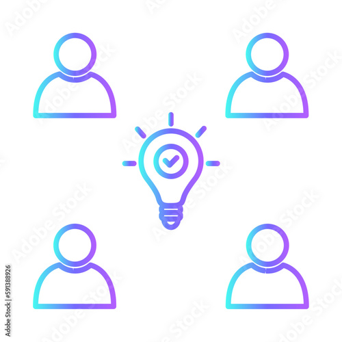 Team idea office and business icons with purple blue outline style. idea, business, team, symbol, teamwork, sign, management. Vector Illustration