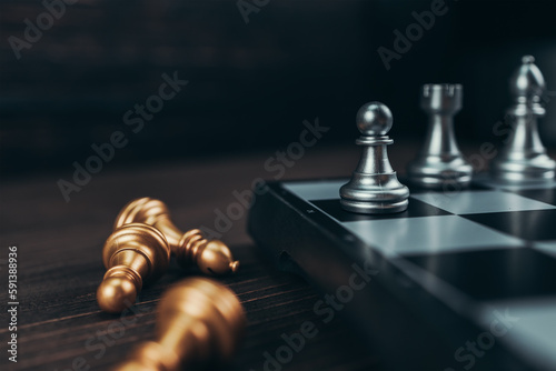 Картината върху платно chess piece on chess board game for ideas, challenge, leadership, strategy, business, success or abstract concept