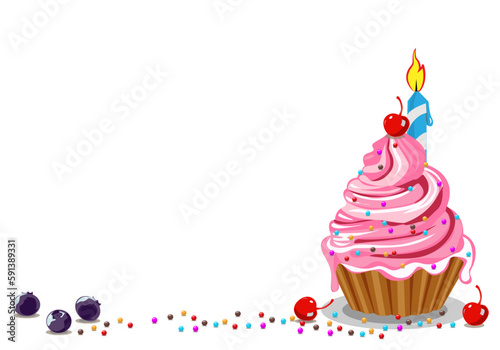 birthday cake with candles , birthday party elements.