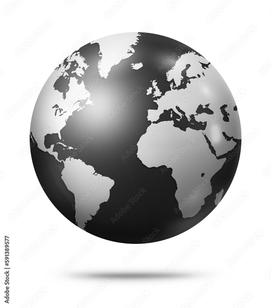 Obraz premium Black earth globe isolated on white background